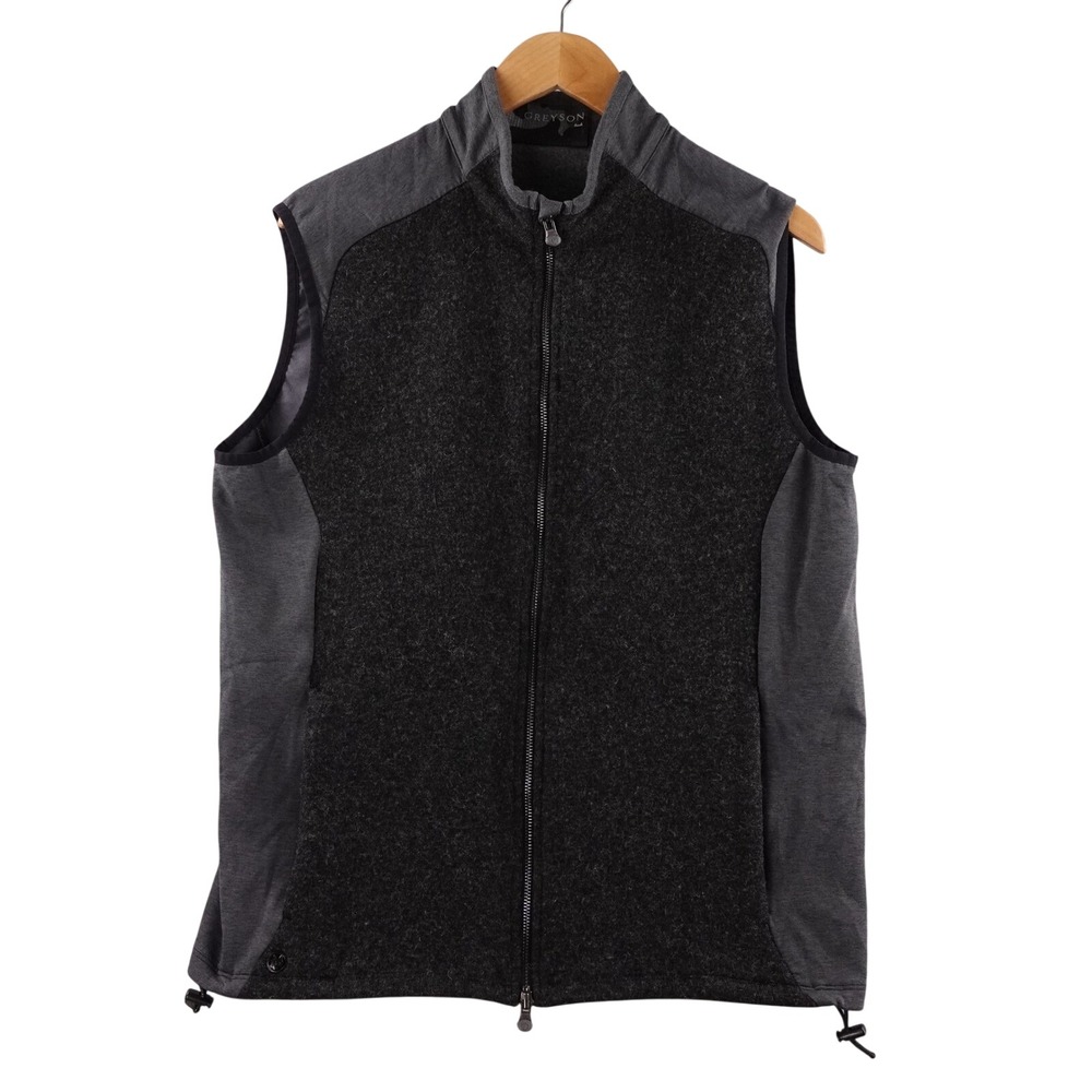 Greyson Men Wool Blend Golf Vest Charcoal Grey Full Zip Size M Performance
